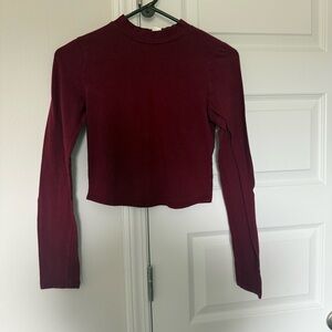 Bozzolo Long-Sleeve Mock Neck Crop Top in Burgundy